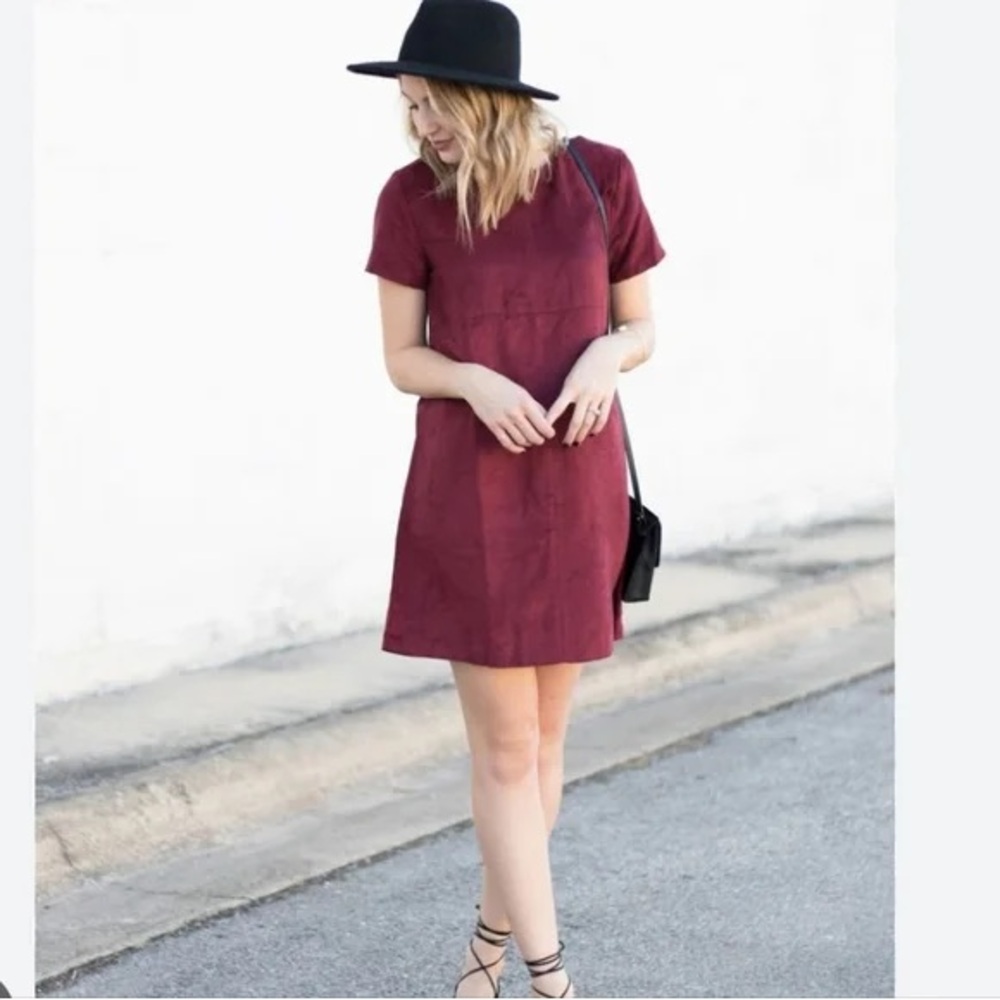 Persona by Marinaโ Rinaldi faux suede shift dress in maroon purple red Size 14